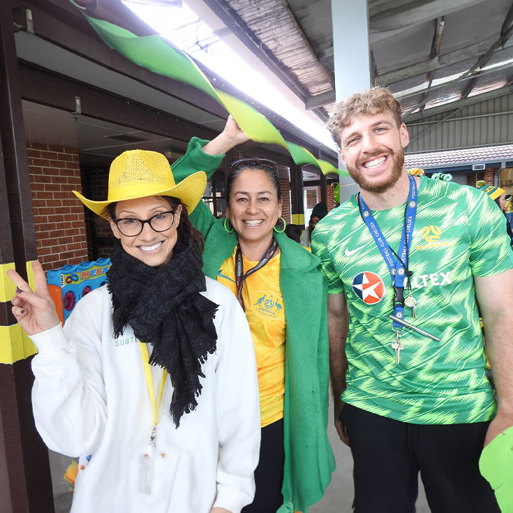 Teachers supporting the Matildas at St Andrews Primary School Marayong